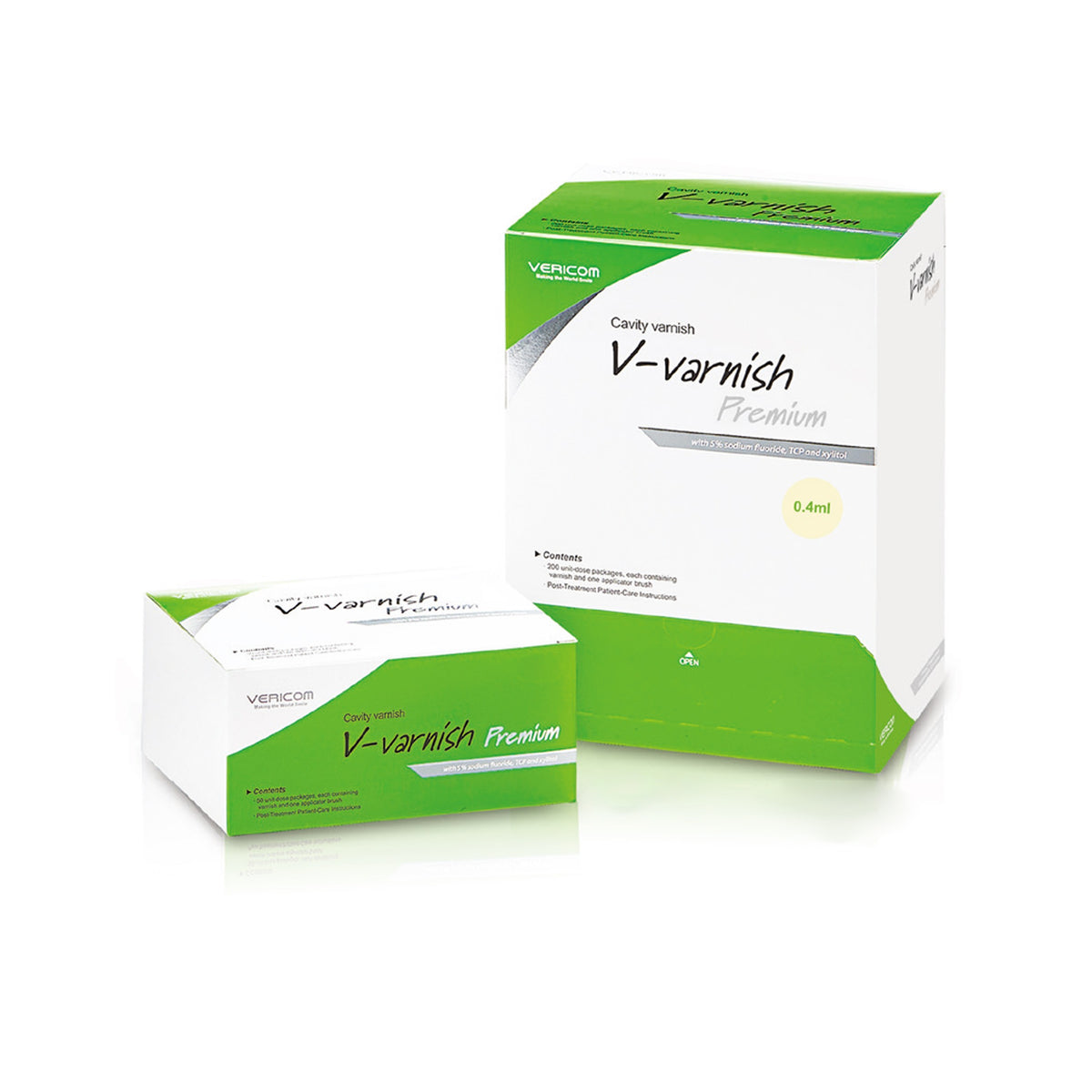 Lakier fluorowy z TCP i ksylitolem Vericom V-varnish Premium – opakowania