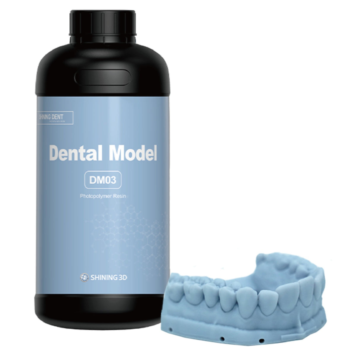 SHINING DENT DM03 pilkos modelių dervos buteliukas su atspausdintu dantų modeliu